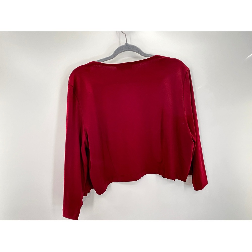 DN Design Red Ruffle Trim Cropped Open Front Cardigan Top Size L Romantic - Picture 6 of 9